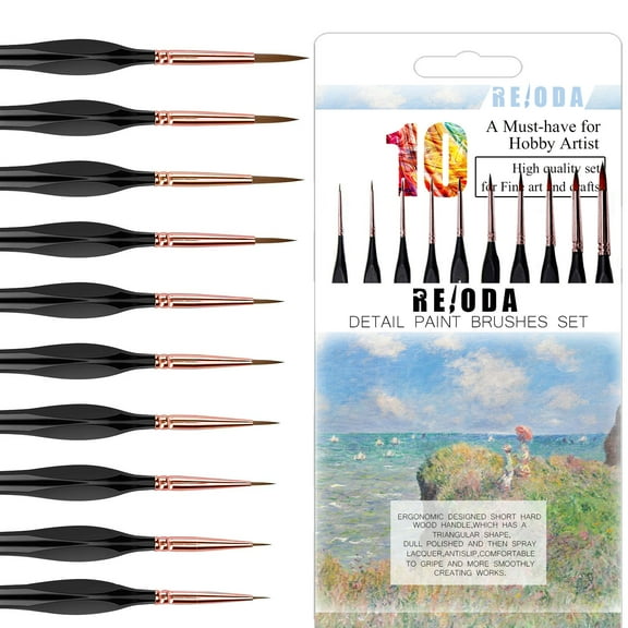 REJODA Detail Paint Brushes Set 10pcs Miniature Brushes for Fine Detailing & Art Painting - Acrylic, Watercolor, Oil, Models