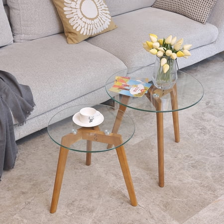 REJOICE HOME Contemporary Round Wood Coffee Table, Natural