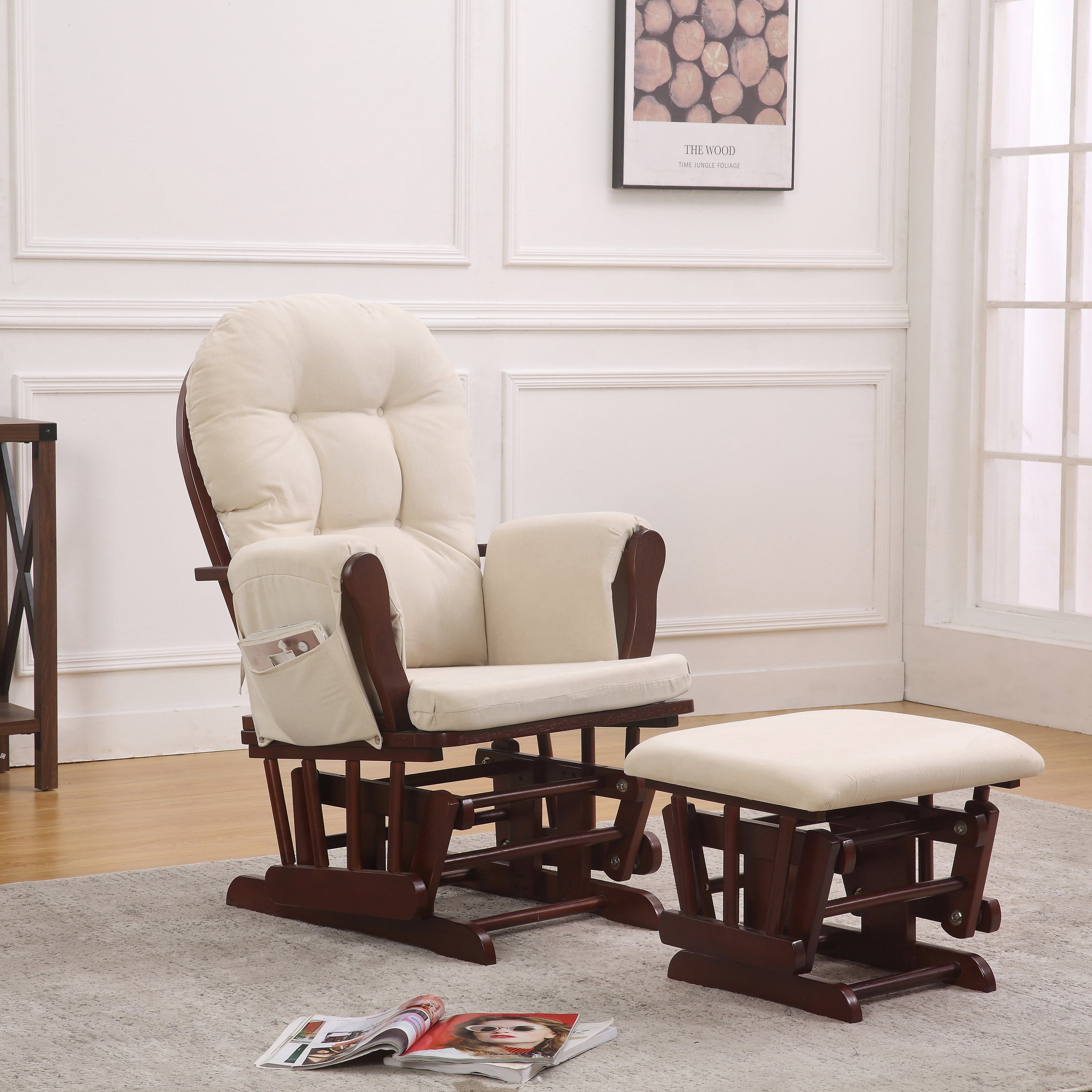 REJOICE HOME Solid Wood Glider Chair with Ottoman "- Set of 2 ...