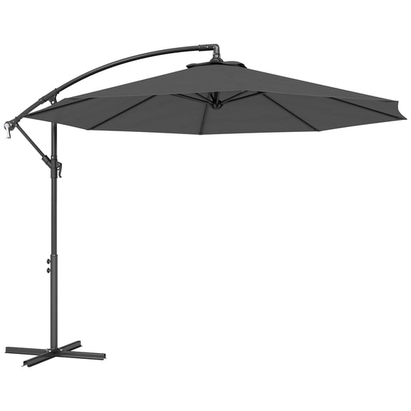 REKHH 10' Cantilever Hanging Tilt Offset Patio Umbrella with UV & Water Fighting Material and Cross Base (Weight Not Included),Gray