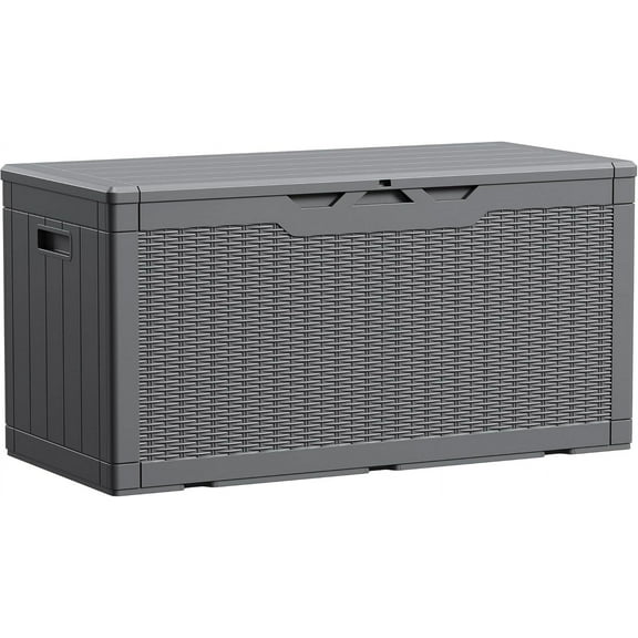 REKHH 100 Gallon Waterproof Large Resin Deck Box Indoor Outdoor Lockable Storage Container for Patio Furniture Cushions Garden Tools (100 Gallon, Grey)