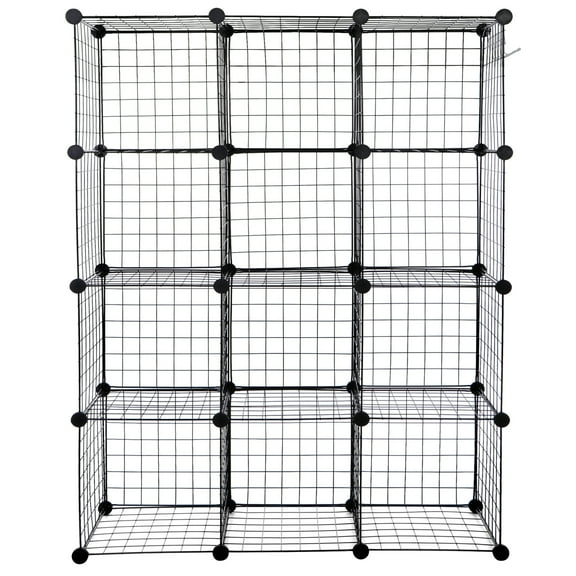 REKHH 12-Cube Metal Wire Storage Cubes, 14" x14" Large Size Panel Wire Cube Storage Organizer, Customizable Metal Rack Bookcase DIY Storage Organizer, 36" L x 148" W x12" H