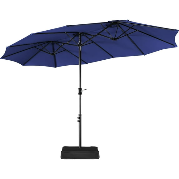 REKHH 13 ft Triple-size Patio Umbrella w/Base Included - Market Extra-Large Double Sided Umbrella - Twin-size Patio Parasol w/Easy Crank & 12 Strong Ribs & Ventilation Openings, Navy Blue