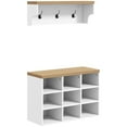 thumbnail image 1 of REKHH 2-in-1 Coat Rack Shoe Bench Set, 5-Hook Hall Tree with Bench and Shoe Storage for 9 Pairs of Shoes for Entryway, Hallway, White, 1 of 7