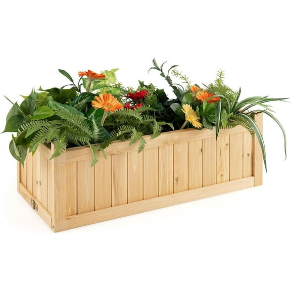 REKHH 27.5” Raised Garden Bed - Wooden Planter Box, Outdoor Folding Rectangle Planter w/Removable Bottom, Premium Drainage System for Herbs, Fruits, Flowers, Succulents, Simple Assembly