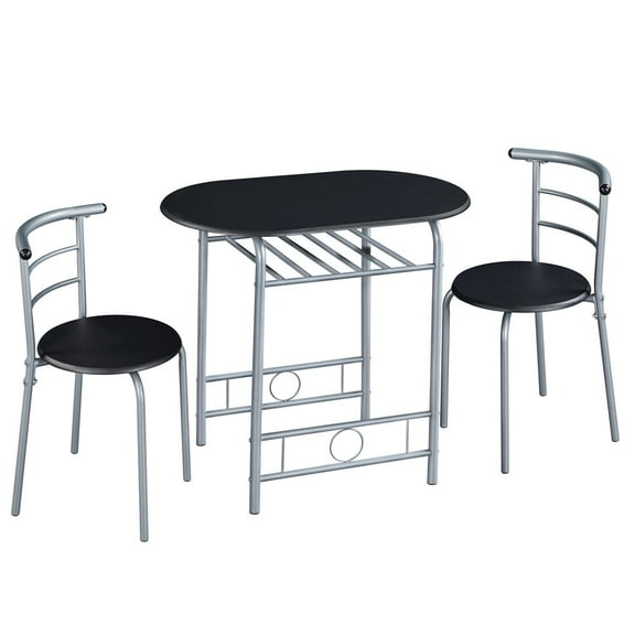 REKHH  3-Piece Dining Table Set, Breakfast Bistro Table Set for 2, Small Kitchen and Table Chairs Set of 2 with Metal Frame and Storage Rack for Small Space/Apartment/Dorm Room, Black