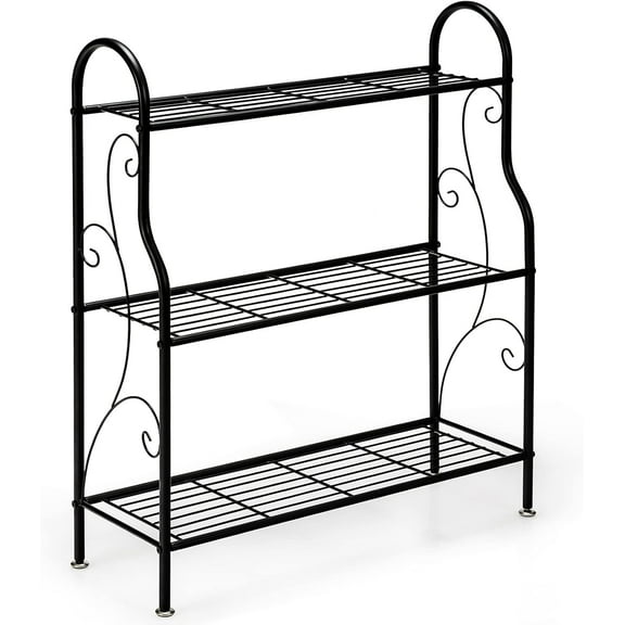 REKHH 3-Tier Metal Plant Stand, Indoor Outdoor Flower Pots Holder, Plant Display Rack Shelf, Utility Storage Organizer Rack for Balcony Patio Garden Living Room Home