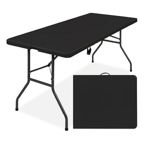 REKHH 6ft Plastic Folding Table, Indoor Outdoor Heavy Duty Portable w/Handle, Lock for Picnic, Party, Camping - Black