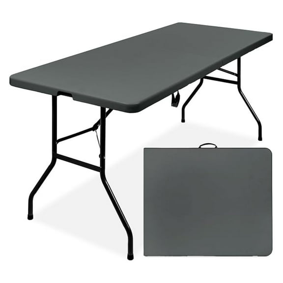 REKHH 6ft Plastic Folding Table, Indoor Outdoor Heavy Duty Portable w/Handle, Lock for Picnic, Party, Camping - Dark Gray