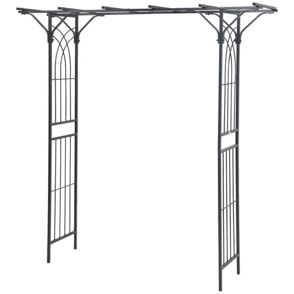 REKHH 7ft Metal Trellis Arch with Scrollwork Design—Weather-Resistant Steel for Backyard Wedding, Parties, and Climbing Plants Support