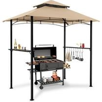 REKHH 8'x 5' Grill Gazebo Canopy, Outdoor BBQ Gazebo with Led Light, Barbeque Gazebo Shelter for Patio(Khaki)