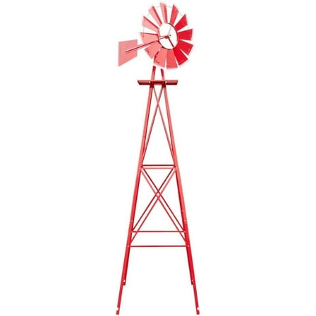 REKHH 8FT Ornamental Windmill Backyard Garden Decoration Weather Vane, Heavy Duty Metal Wind Mill wIth 4 Legs Design,Red