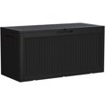thumbnail image 1 of REKHH 95 Gallon Deck Box Large Resin Outdoor Storage Box, Waterproof and UV Resistant Lockable for Outdoor and Patio, Large Storage Cabinet for Patio Furniture, Garden Tools and Pool Supplies, Black, 1 of 5