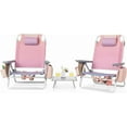 thumbnail image 1 of REKHH Backpack Beach Chair with Table, 5-Position Lay Flat Chairs with Cooler Bag, 2 Cup Holders, Towel Bar, Lightweight Low Folding Chair with Backpack Straps, Pink, 1 of 6