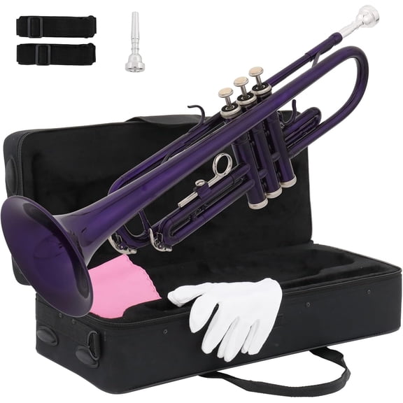 REKHH Bb Standard Trumpet for Beginners,Trumpet for Student with Hard Case,7C Mouthpiece,Cleaning Cloth,Gloves,Brass Instruments for Kids and Adults(Purple)