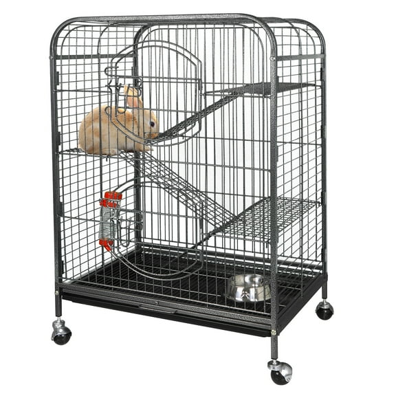 REKHH  Cat Cage, 36.6 Inch Upgraded Metal Cat Playpen, Cat Enclosure, Indoor Includes 3-Level Adjustable Platform, Lockable Wheels, Double Door, Pull-Out Tray, Kitten Crate Kennel