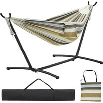 REKHH Double Hammock with Stand, 2-People Hammock & Stand Set Storage Bag & Carrying Bag, Outdoor/Indoor Heavy-Duty Portable Hammock, 450LB Capacity - Desert Stripe