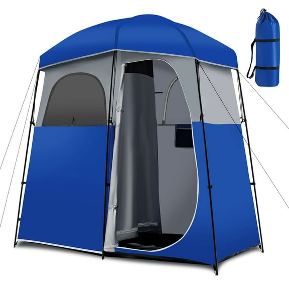 REKHH  Double-Room Shower Tent, Oversize Space Privacy Shelter for Camping with Floor, Portable Camping Changing Tent with Removable Rain Fly, Storage Bag for Dressing, Toilet