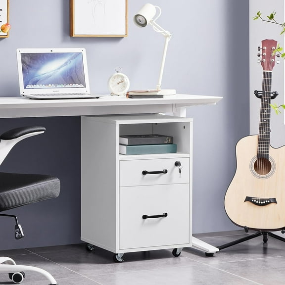 REKHH File Cabinet Vertical File Cabinets Mobile Letter Size File Storage Organizer Small Filing Cabinet Printer Stand for Home and Office White
