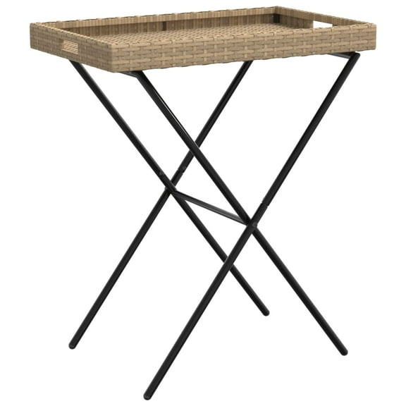 REKHH Folding Tray Table - Poly Rattan - Removable Tabletop - Portable Folding TV Dinner Table - 25.6"x15.7"x29.5" for Garden, Patio, Outdoor,Beige