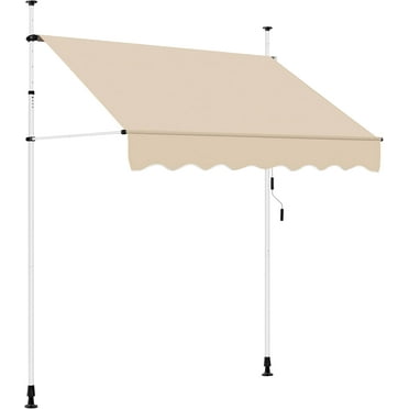 REKHH  Manual Retractable Awning, 118"×118" Outdoor Sunshade Shelter Angle & Height Adjustable NO Drilling Patio Door Window Awnings, Canopy with UV Protection for Backyard, Beige
