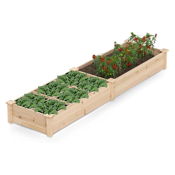 REKHH Raised Garden Bed, Wooden Planter Raised Bed w/2 Garden Boxes, 7 Compartments, DIY Painting Available, Elevated Planter Box for Patio Garden Backyard Lawn Gardening, 90” x 25” x 10”
