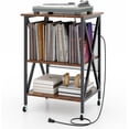 thumbnail image 1 of REKHH  Record Player Stand with Charging Station, Turntable Stand with Record Storage & 4 Rolling Wheels, Vinyl Record Storage Table up to 250 Albums for Living Room, Bedroom (Rustic Brown), 1 of 7