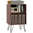 thumbnail image 1 of REKHH  Record Player Stand, Turntable Stand Holds up to 150 Albums, Mid-Century Vinyl Storage Cabinet Table with Metal Legs, Record Player Holder End Table for Bedroom Living Room, Brown, 1 of 9