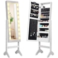 thumbnail image 1 of REKHH Standing Jewelry Armoire with 18 LED Lights Around the Door, Large Storage Mirrored Jewelry Cabinet with Full Length Mirror, 16 Lipstick Holders, 1 Inside Makeup Mirror (White), 1 of 7
