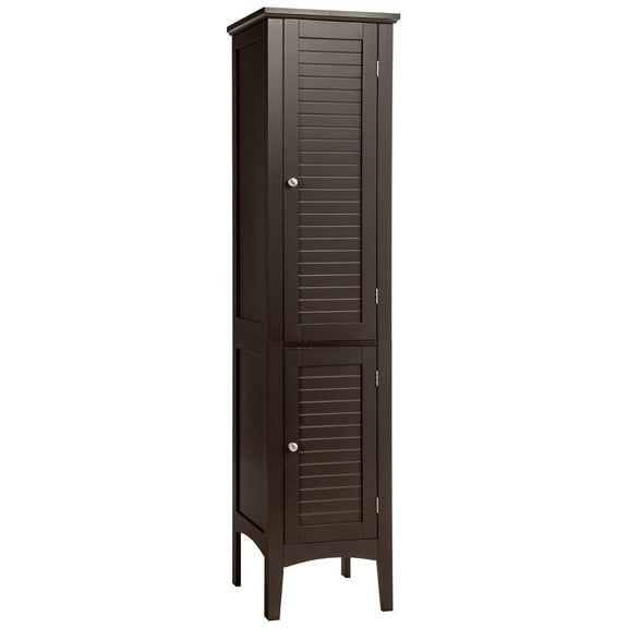 REKHH Tall Bathroom Storage Cabinet, 5-Tier Wooden Freestanding Tower Cabinet, Narrow Storage Floor Cabinet w/2 Doors & Shelves for Bathroom Living Room Kitchen (Brown)