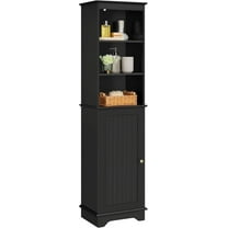 REKHH Tall Slim Storage Cabinet with 3 Shelves and Door, Freestanding Linen Cabinet for Bathroom, Living Room, Entryway, 16 x 12 x 60.5 Inches, Black