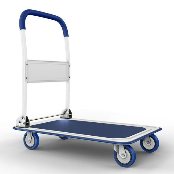 REKHH Upgraded Foldable Push Cart Dolly | 330 lbs. Capacity Moving Platform Hand Truck | Heavy Duty Space Saving Collapsible | Swivel Push Handle Flat Bed Wagon - Blue