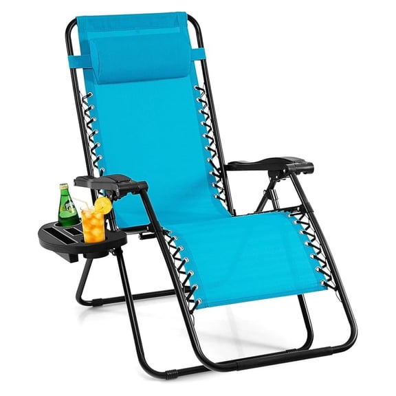 REKHH Zero Gravity Reclining Chair, Outdoor Patio Recliner with Cup Holder & Removable Pillow, Adjustable Backrest, Indoor Lounge Chair for Backyard, Garden, Poolside (Blue)