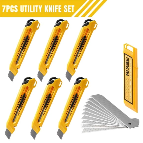 REKIN 4-Piece 18mm Industrial Utility Knife Set, ABS Handle Box Cutters with 10 SK5 Blades & Storage Case for Cardboard, Packaging, Office & Home Cutting