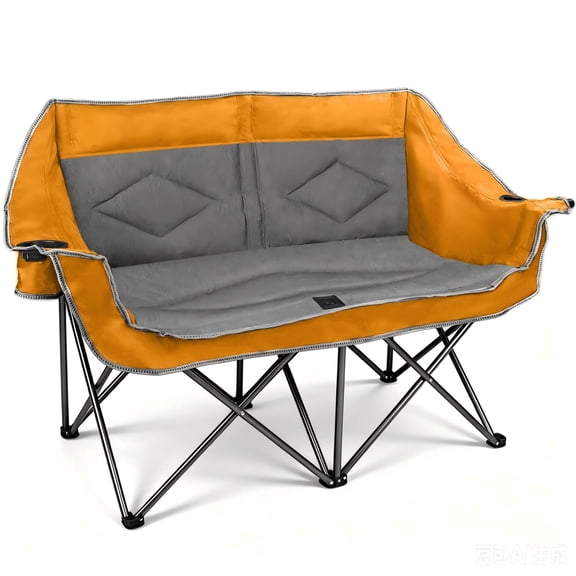 REKING Heavy Folding Loveseat Camp Chair w/Cup&Wine Holders Bag Orange