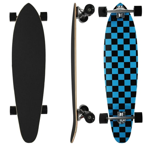 REKON 40 Inch Checker Kicktail Longboard Cruiser (Blue)
