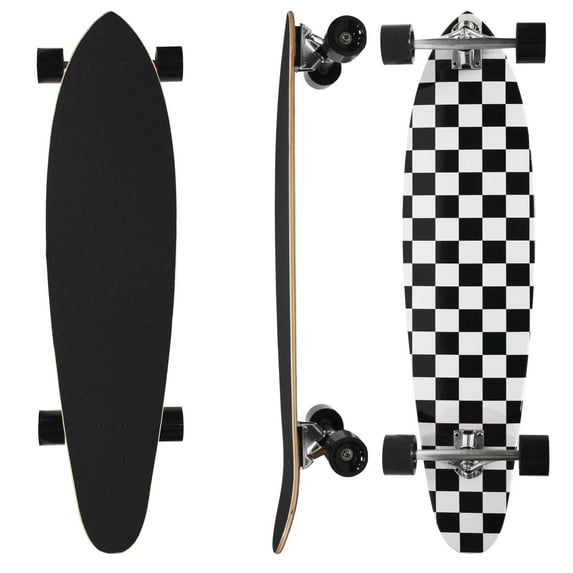REKON 40 inch Checker Kicktail Longboard Cruiser (White)