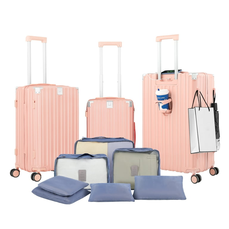 RELASIA Luggage Sets 3 Piece Sets with 360-Degree Spinner Wheels TSA lock  Expandable Hard Suitcases with Cup Holder & USB Retractable Handle -  Pink(20/24/28) 