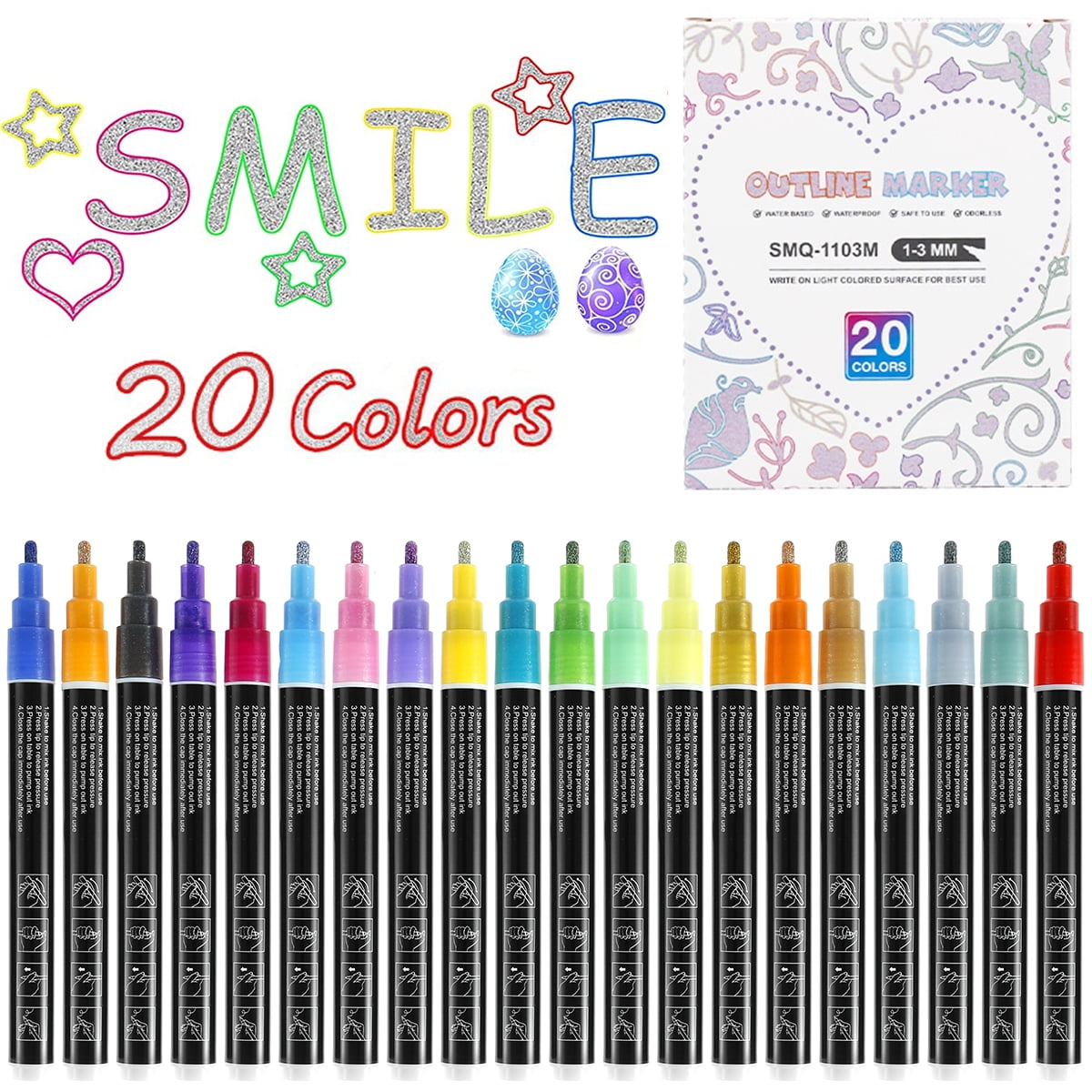 8/12/20x Double Line Self-outline Marker Pen Glitter Gel Sparkle Shimmer Art
