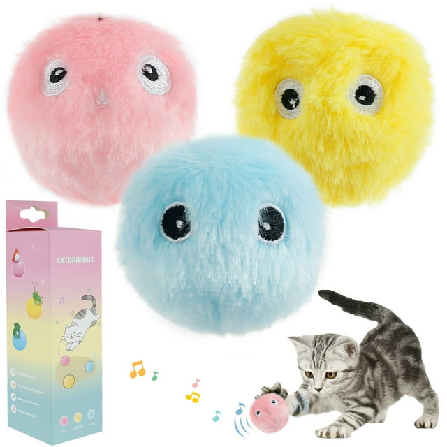 RELAX 3pcs Cat Toys Squeaky Fluffy Balls Plush Battery Operated