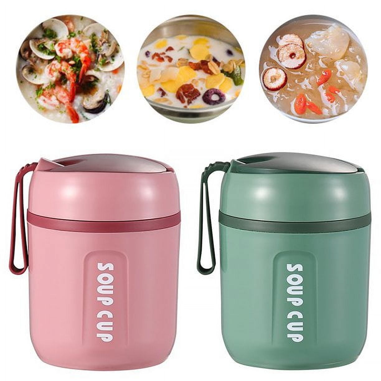 Vacuum-Insulated Food Jar with Spoon,16.2 Oz Food Thermos Hot Food Flasks  Vacuum Insulated Lunch Thermos Leakproof Food Jar Portable Thermal Soup  Bowl for Lunch Soup Kids School Travel Hot & Cold 