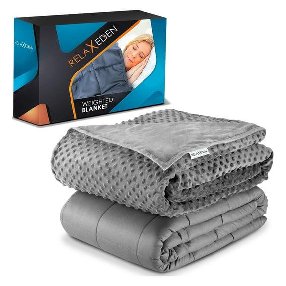 RELAX EDEN Adult Cotton Weighted Blanket w/ Cover, 60x80 In, 15 Lb, Grey