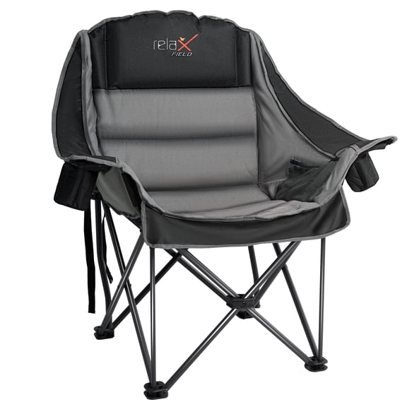 RELAX FIELD Oversized Camping Chair, Portable Folding Padded Camp Chairs with Side Pocket and Cup Holders