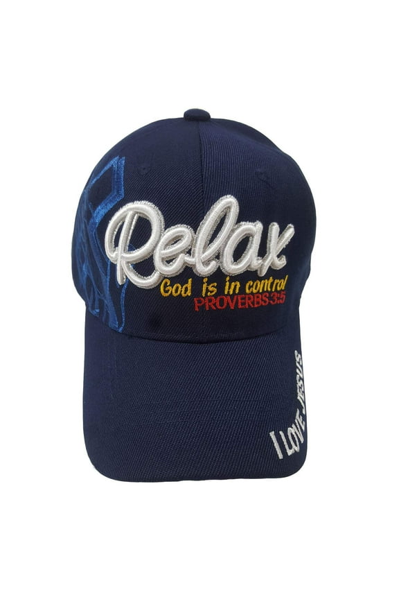 RELAX GOD IS IN CONTROL Christian Baseball Hat Cap (Blue)