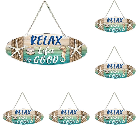 "RELAX " Oval Beach Hanging Sign Coastal Nautical Wall With & Seashell Acrylic Summer Beach Sign For Bathroom Beach Porch