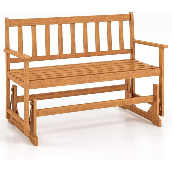 RELAX4LIFE 2-Person Outdoor Glider Bench - Acacia Wood Heavy Duty 800 LBS Double Swing Rocking Chair w/Slatted Seat, Backrest & Armrests, Loveseat Rocker for Porch Garden