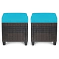 thumbnail image 1 of CHTER 2-Piece Patio Ottoman Set - Wicker Footstools, All Weather PE Rattan Ottoman with Removable Cushions, Square Footrest Seat, Outdoor Stools for Garden, Porch, Pouf Ottoman (Turquoise), 1 of 9