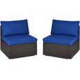 thumbnail image 1 of RELAX4LIFE 2-Piece Wicker Armless Sofa - PE Rattan Sectional Sofa Set w/Removable Cushions, All-Weather Sofa Chair Set for Porch, Balcony, Garden, Poolside, Outdoor Patio Sofa (Navy Blue), 1 of 9