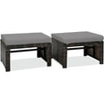 thumbnail image 1 of RELAX4LIFE 2-Piece Wicker Outdoor Ottoman, Rattan Footrest Set of 2 with Removable Cushions, 3-in-1 Foot Stool, Side Table & Additional Seating, Outdoor Footstools for Patio Backyard (Grey), 1 of 9