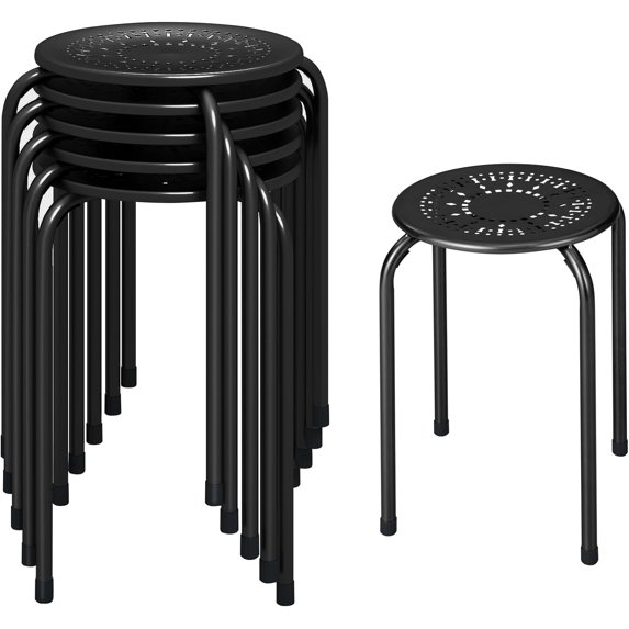 RELAX4LIFE 6-Pack Metal Stackable Stools, 17.5’’ Backless Nesting Stools w/Round Top, Metal Frame for Home Office School, Adults Students Flexible Seating, Portable Classroom Stools Set of 6 (Black)